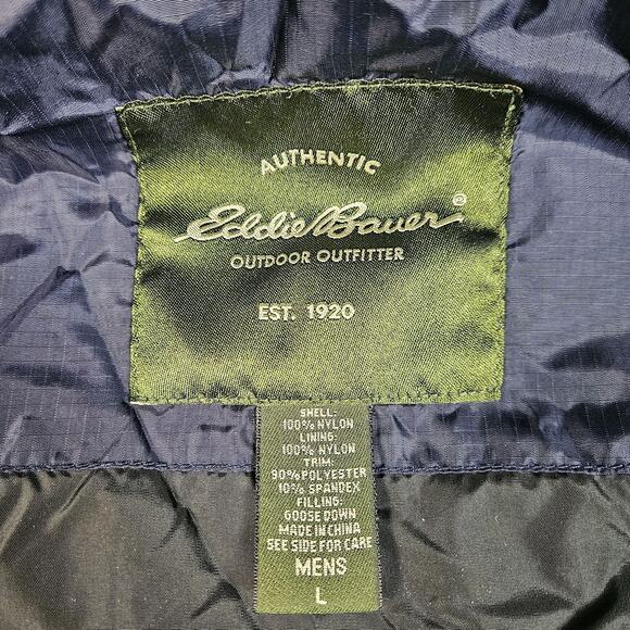 Eddie Bauer Premium Goose Down Puffer Vest Jacket Men Size Large Navy Blue - Picture 4 of 6